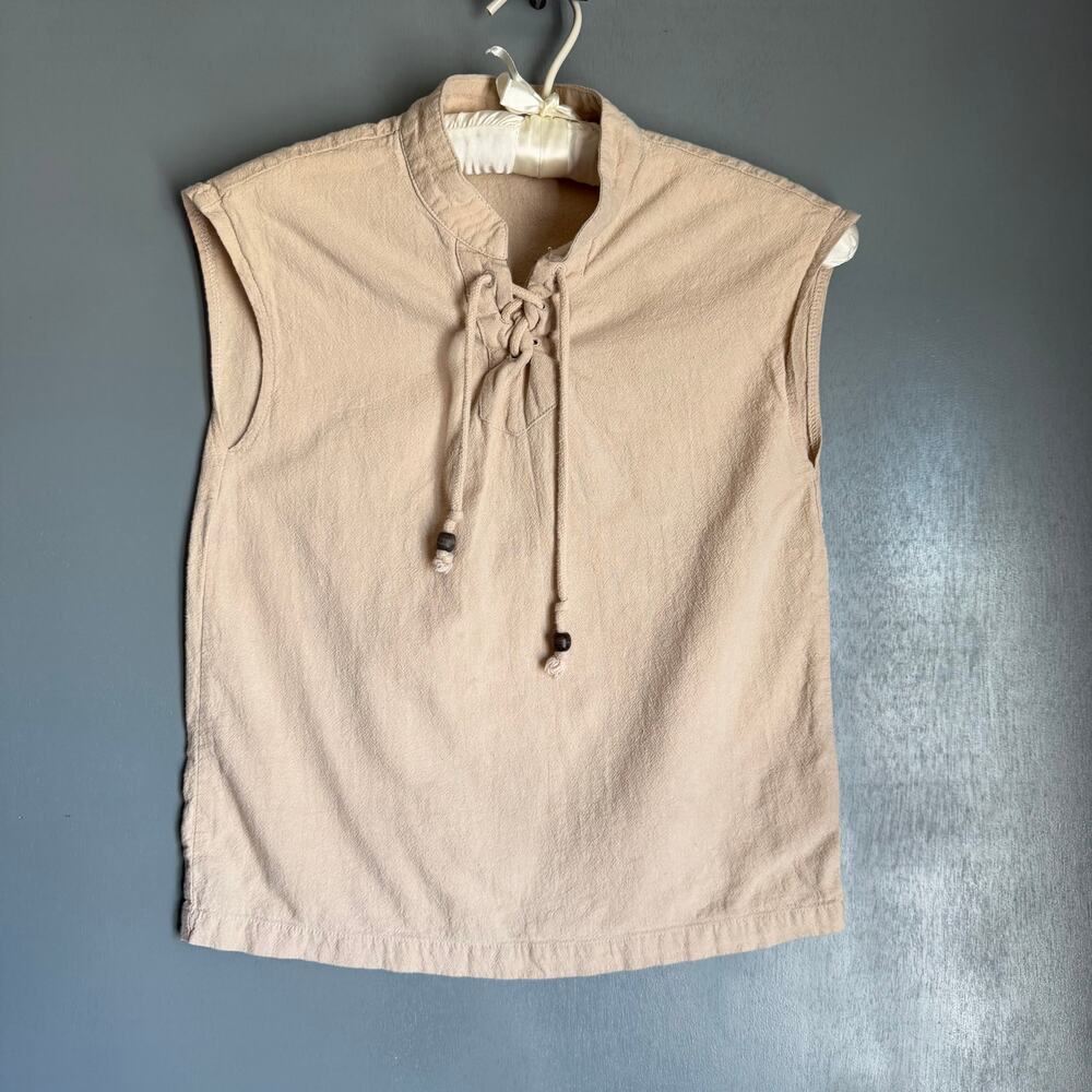 YOUTH Off White Cotton Sleeveless Pirate Shirt Breathable Costume Beach Tropical
